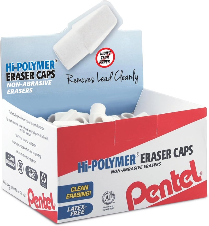 Pentel Hi-Polymer Eraser Caps, White, Box of 144 Caps (ZEH-02) - Image 1